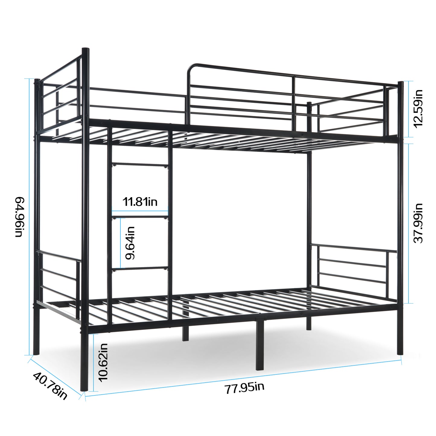 Twin-Over-Full Metal Bunk Bed with Ladder and Guardrails