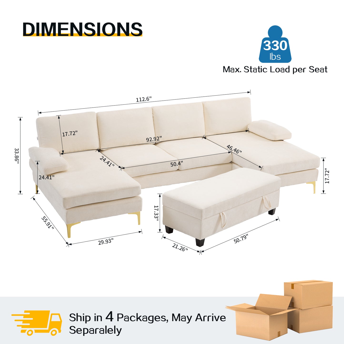 capri Comfortable Chenille U-Shaped Sectional Sofa Couch