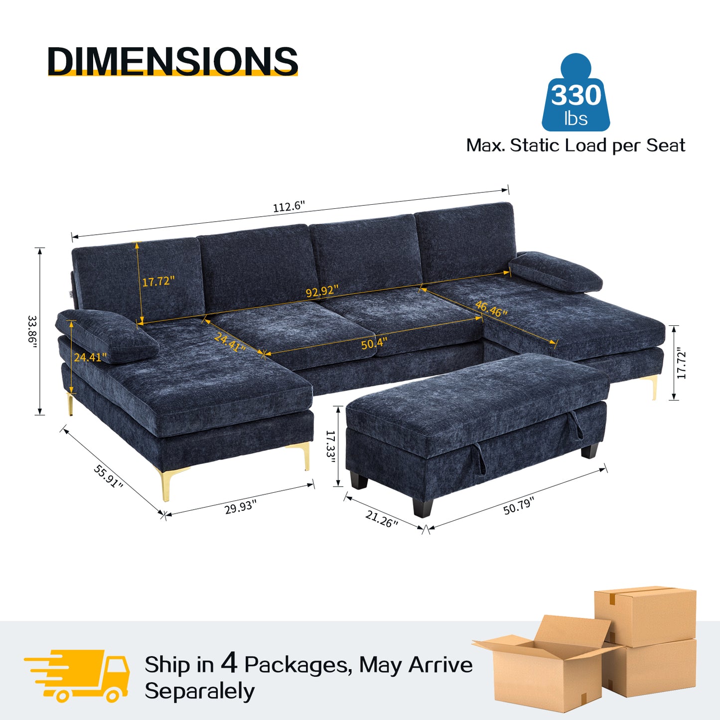 capri Comfortable Chenille U-Shaped Sectional Sofa Couch