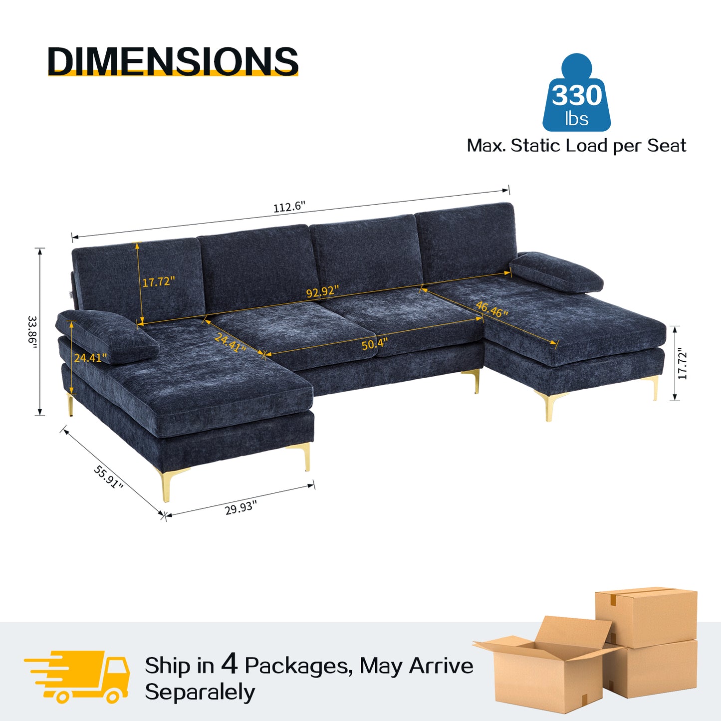 capri Comfortable Chenille U-Shaped Sectional Sofa Couch