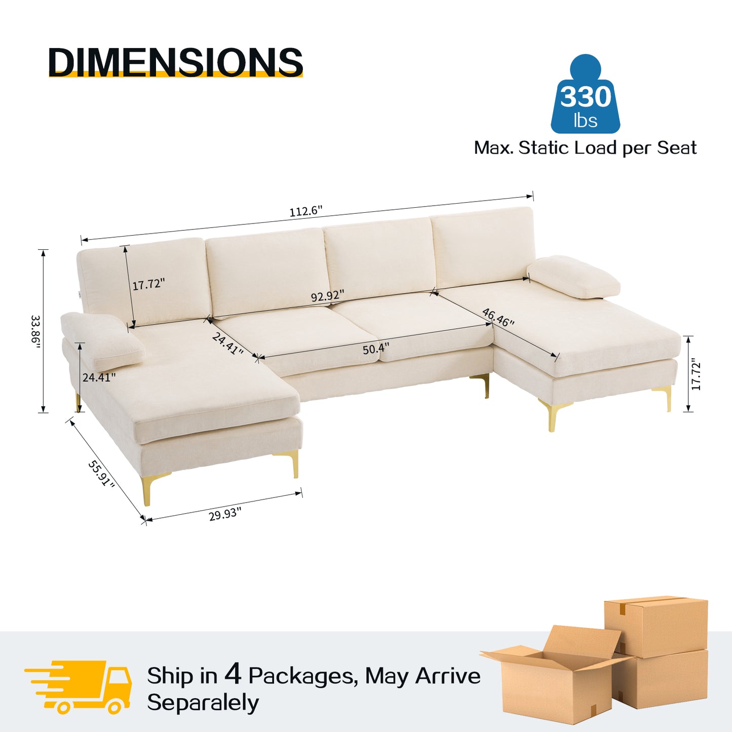 capri Comfortable Chenille U-Shaped Sectional Sofa Couch