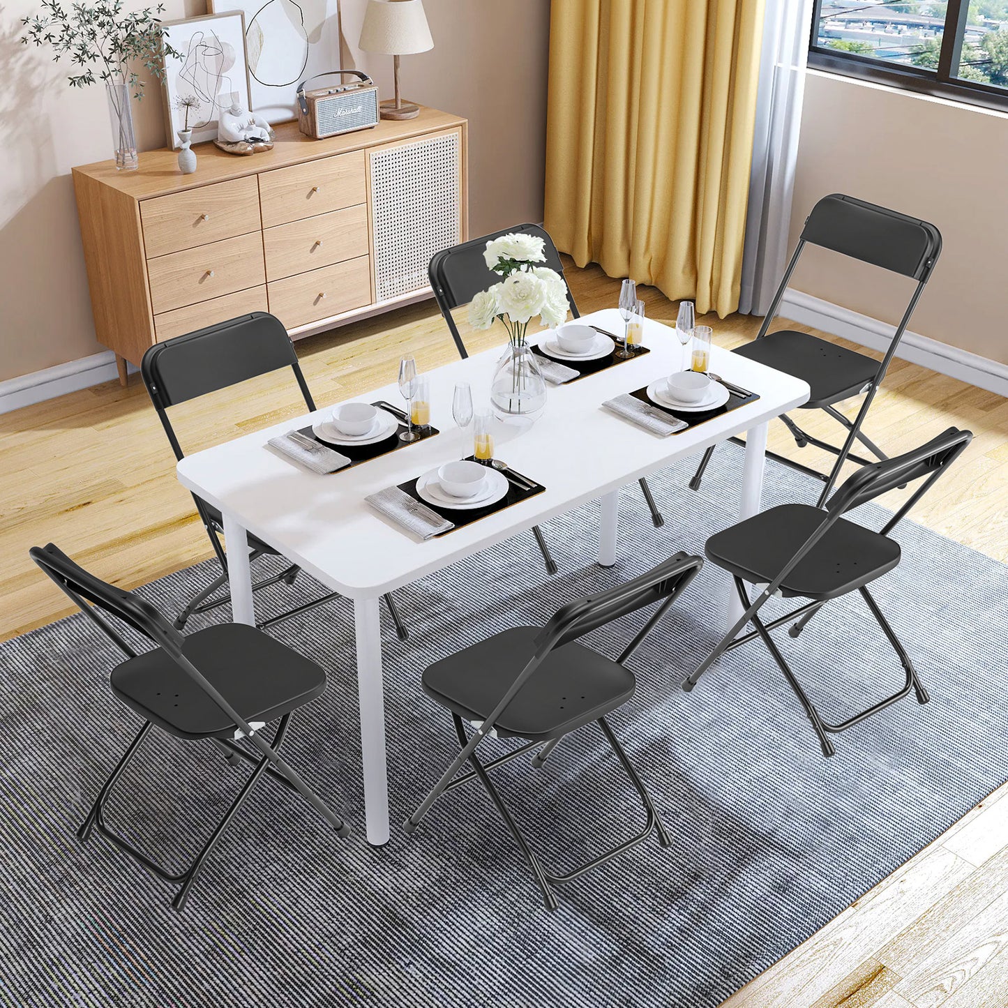 Capri Black Plastic Folding Chair 10 Pack with Steel Frame, Hold up to 350 lbs, Indoor Outdoor Portable Stackable Event Chair Commercial Seat for Dining Wedding Party Office Picnic Kitchen