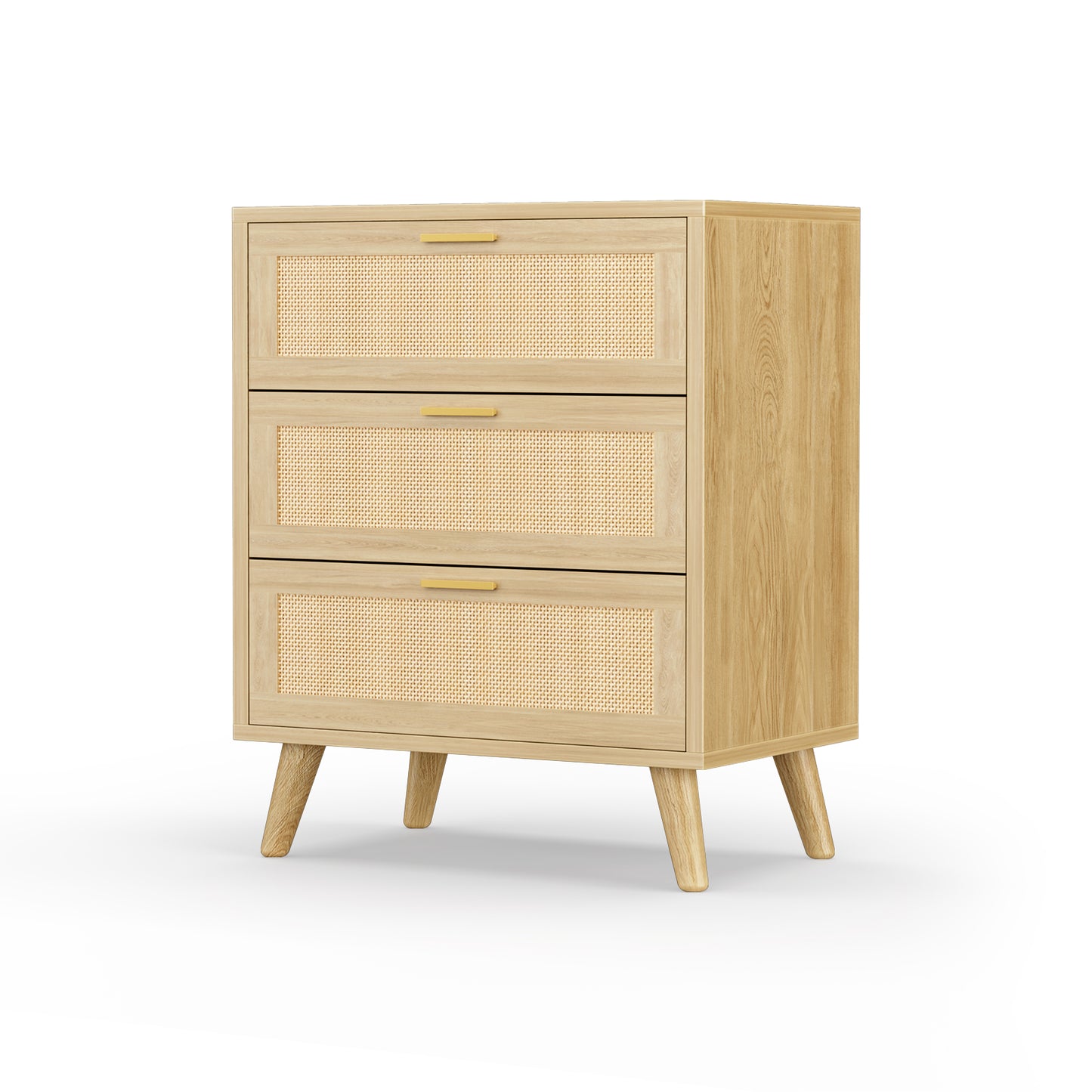 Capri 3-Drawer Dresser, Rattan Dresser Storage Wide Chest of Drawers, Wooden Bedside Night Stand Storage Cabinet for Bedroom,Living Room, Entryway, Natural