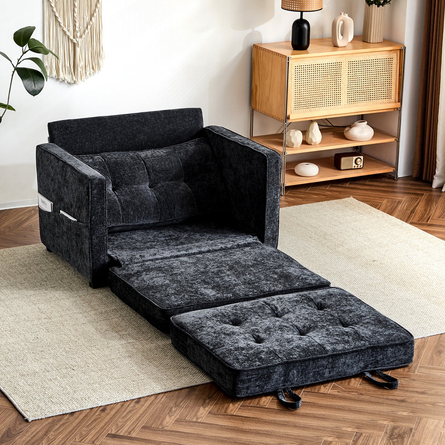 capri Fabric Loveseat Sleeper Sofa with Storage Pocket