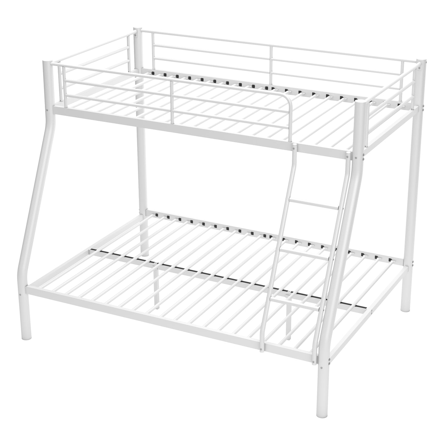 Capri Twin over Full Size Metal Bunk Bed for Teens Adult with 12" Under-Bed Storage & Ladder & Full-Length Guardrail, Space-Saving, Heavy-duty, White