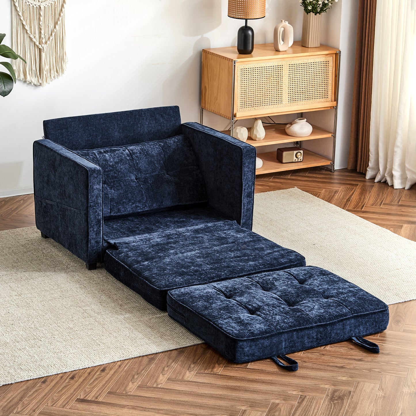 capri Fabric Loveseat Sleeper Sofa with Storage Pocket