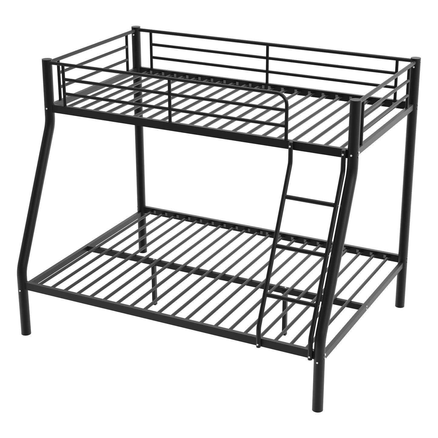 Capri Twin over Full Size Metal Bunk Bed for Teens Adult with 12" Under-Bed Storage & Ladder & Full-Length Guardrail, Space-Saving, Heavy-duty, Black