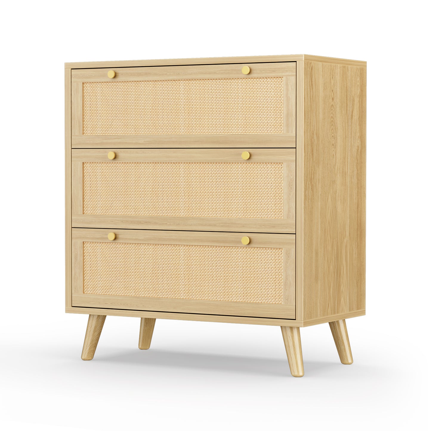 Capri 3-Drawer Dresser, Rattan Dresser Storage Wide Chest of Drawers, Wooden Bedside Night Stand Storage Cabinet for Bedroom,Living Room, Entryway, Natural
