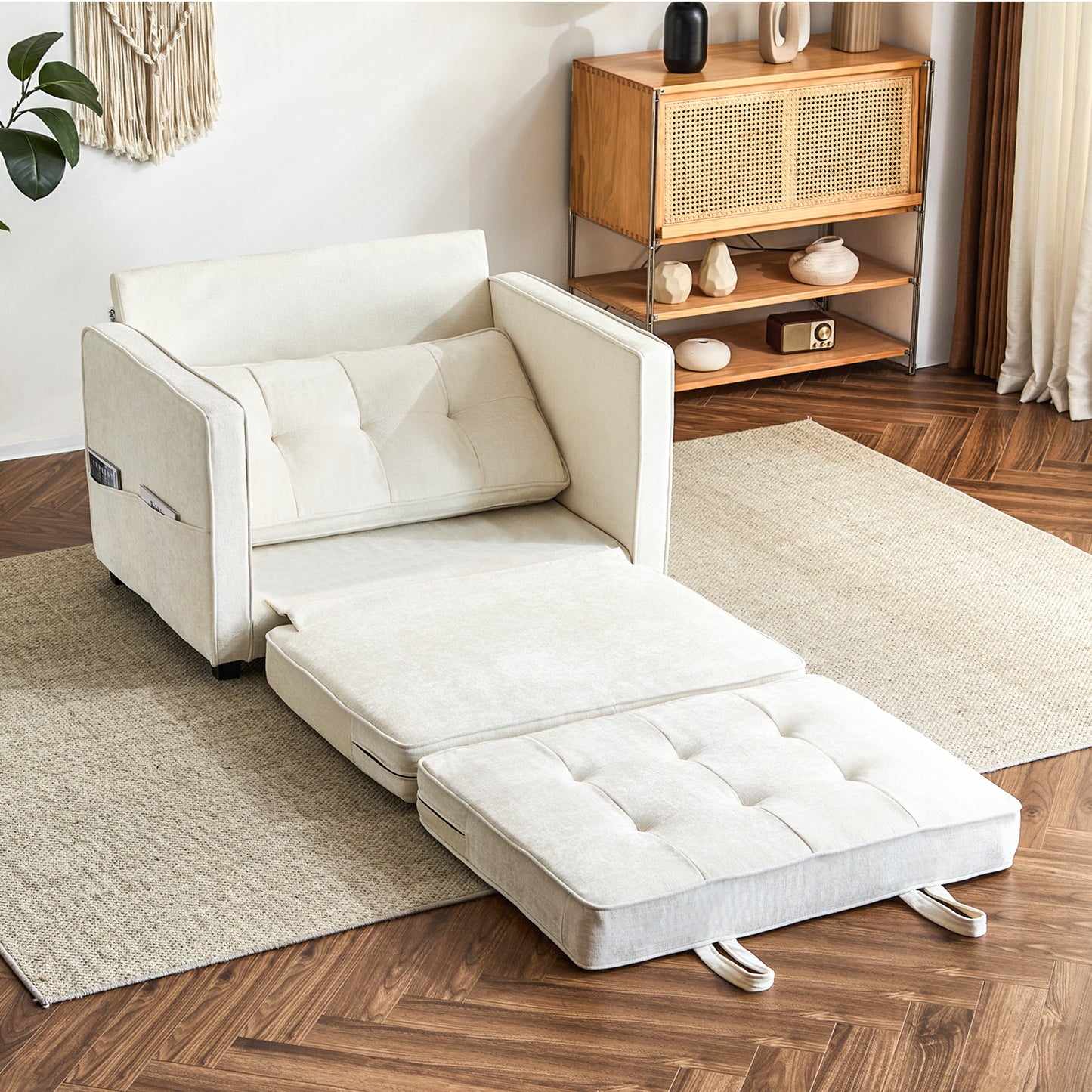 capri Fabric Loveseat Sleeper Sofa with Storage Pocket