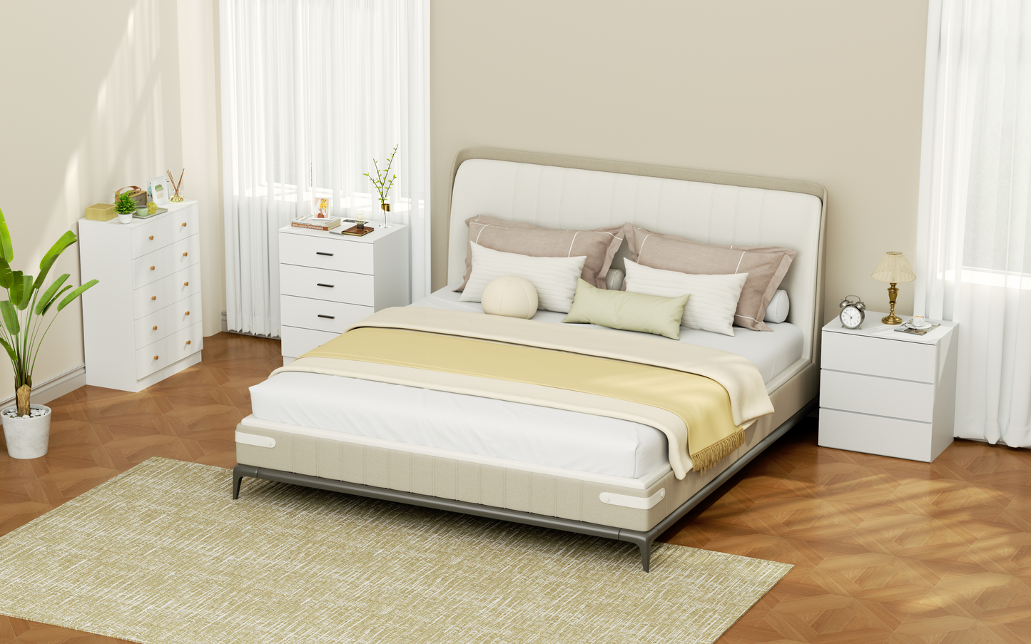 Capri White 6 Drawer Dresser, Modern Storage Wide Chest of Drawer,Wooden Dresser Storage Cabinet Bedside Nightstand for Bedroom Living Room