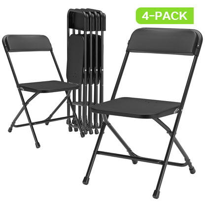 Capri Black Plastic Folding Chair 4 Pack with Steel Frame, Hold up to 350 lbs, Indoor Outdoor Portable Stackable Event Chair Commercial Seat for Dining Wedding Party Office Picnic Kitchen