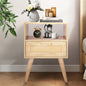 Capri Rattan Nightstand with Drawer Open Shelf and Solid Wood Feet, Cane Accent Sofa Table for Bedroom Living Room Dorm and Small Spaces, Natural