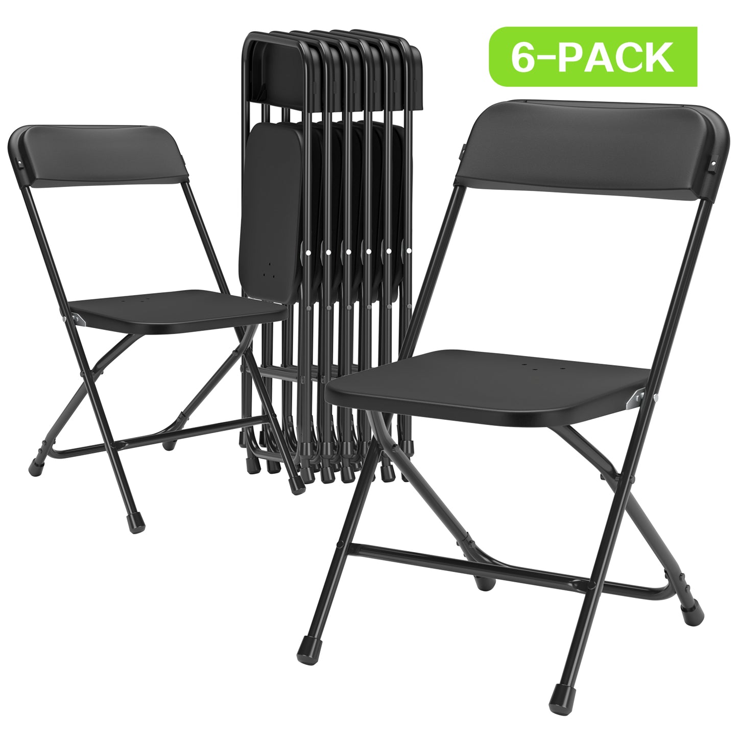 Capri Black Plastic Folding Chair 6 Pack with Steel Frame, Hold up to 350 lbs, Indoor Outdoor Portable Stackable Event Chair Commercial Seat for Dining Wedding Party Office Picnic Kitchen