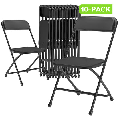 Capri Black Plastic Folding Chair 10 Pack with Steel Frame, Hold up to 350 lbs, Indoor Outdoor Portable Stackable Event Chair Commercial Seat for Dining Wedding Party Office Picnic Kitchen