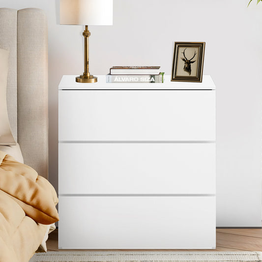 Capri White 3 Drawer Dresser, Modern Storage Wide Chest of Drawer,Wooden Dresser Storage Cabinet Bedside Nightstand for Bedroom Living Room