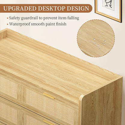 Capri 6-Drawer Dresser, Rattan Dresser Storage Wide Chest of Drawers, Wooden Bedside Night Stand Storage Cabinet for Bedroom,Living Room, Entryway, Natural