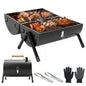 Capri Portable Charcoal Grill with Chimney, Small BBQ Grill Double Sided BBQ Area, Mini Tabletop Charcoal Barbecue Grill for Outdoor Camping Backyard Party BBQ Cooking, Easy to Carry and Assembly