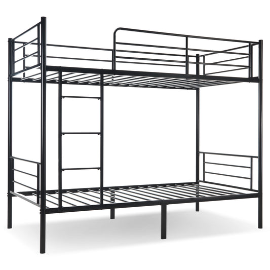 Twin-Over-Full Metal Bunk Bed with Ladder and Guardrails