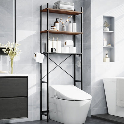 Capri 3-Shelf Over the Toilet Storage, Freestanding Metal Bathroom Organizers and Storage Shelf, Rustic Brown