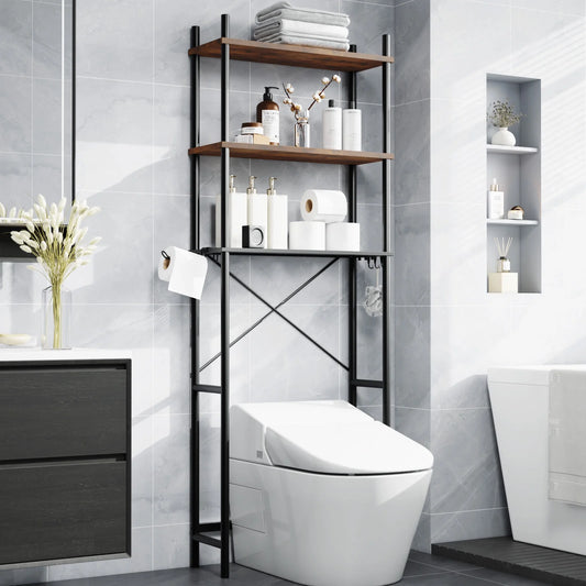 Capri 3-Shelf Over the Toilet Storage, Freestanding Metal Bathroom Organizers and Storage Shelf, Rustic Brown