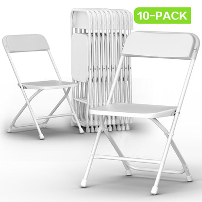 Capri White Plastic Folding Chair 10 Pack with Steel Frame, Hold up to 350 lbs, Indoor Outdoor Portable Stackable Event Chair Commercial Seat for Dining Wedding Party Office Picnic Kitchen