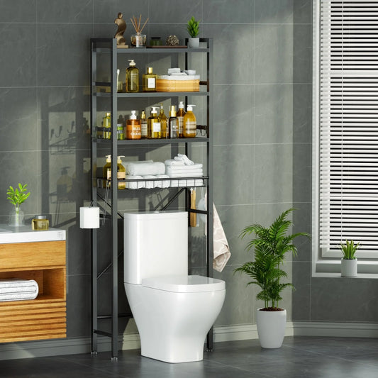 Capri Over The Toilet Storage, 4-Tier Freestanding Bathroom Shelf, above Toilet Space Saver Rack, Black