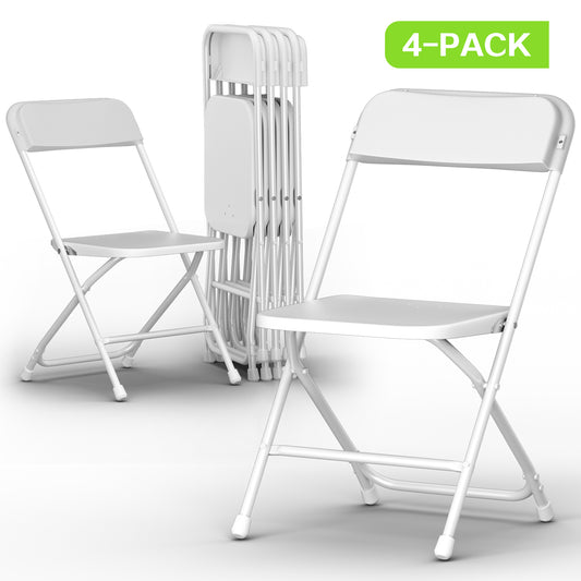 Capri White Plastic Folding Chair 4 Pack with Steel Frame, Hold up to 350 lbs, Indoor Outdoor Portable Stackable Event Chair Commercial Seat for Dining Wedding Party Office Picnic Kitchen