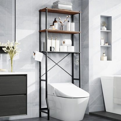 Capri 3-Shelf Over the Toilet Storage, Freestanding Metal Bathroom Organizers and Storage Shelf, Rustic Brown