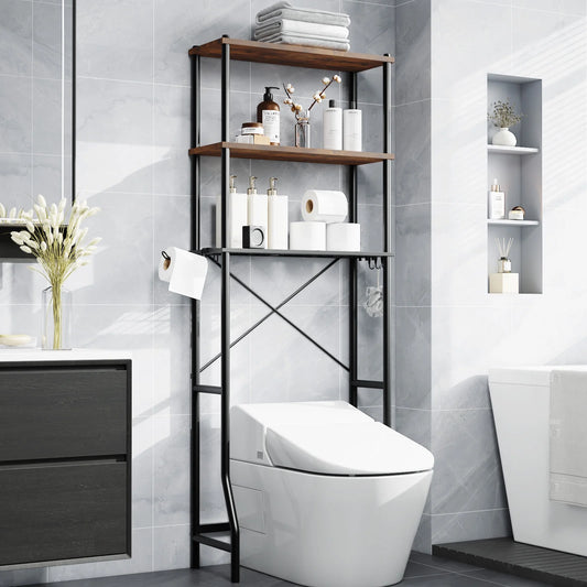 Capri 3-Shelf Over the Toilet Storage, Freestanding Metal Bathroom Organizers and Storage Shelf, Rustic Brown
