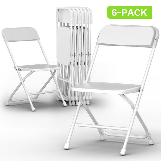 Capri White Plastic Folding Chair 6 Pack with Steel Frame, Hold up to 350 lbs, Indoor Outdoor Portable Stackable Event Chair Commercial Seat for Dining Wedding Party Office Picnic Kitchen