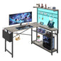 Capri L Shaped Gaming Desk, 52" Reversible Computer Desk with Power Outlets & LED Lights & Headset Hooks & Cup Holder & Storage Bag, Oak Gray