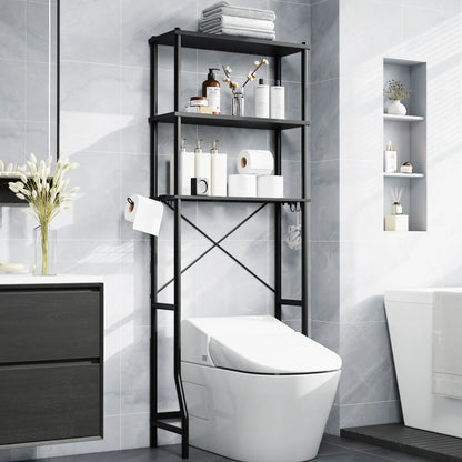 Capri 3-Shelf Over the Toilet Storage, Freestanding Metal Bathroom Organizers and Storage Shelf, Black