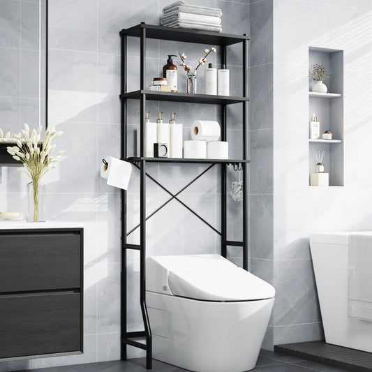 Capri 3-Shelf Over the Toilet Storage, Freestanding Metal Bathroom Organizers and Storage Shelf, Black