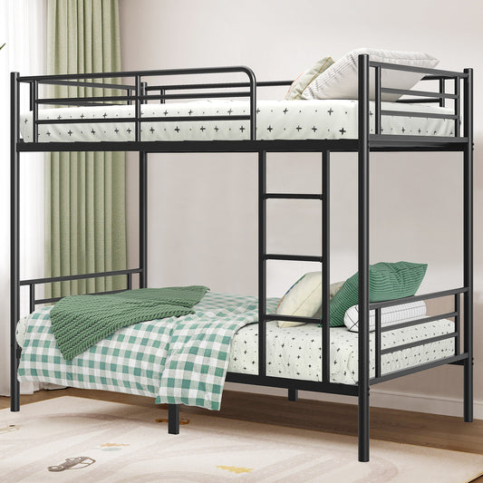 Capri Metal Twin over Twin Size Bunk Bed Frame with 10.63'' Under-Bed Storage & Stairs & Full-Length Guardrail, Noise Free, Heavy-duty, Black