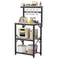 Capri Kitchen Bakers Rack with Storage Shelves and 4 Hooks, Small 4 Tiers Coffee Bar Table, Freestanding Microwave Stand, Kitchen Storage Shelf Rack for Spices, Pots and Pans, Oak Gray