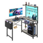 Capri 42" L Shaped Gaming Desk with Power Outlets & LED Lights, Small Computer Corner Desk with Headset Hooks and Cup Holder, Home Office Desk with Storage Shelves, Oak Gray