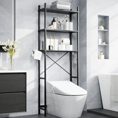 Capri 3-Shelf Over the Toilet Storage, Freestanding Metal Bathroom Organizers and Storage Shelf, Black