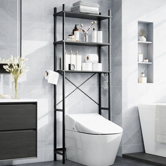 Capri 3-Shelf Over the Toilet Storage, Freestanding Metal Bathroom Organizers and Storage Shelf, Black