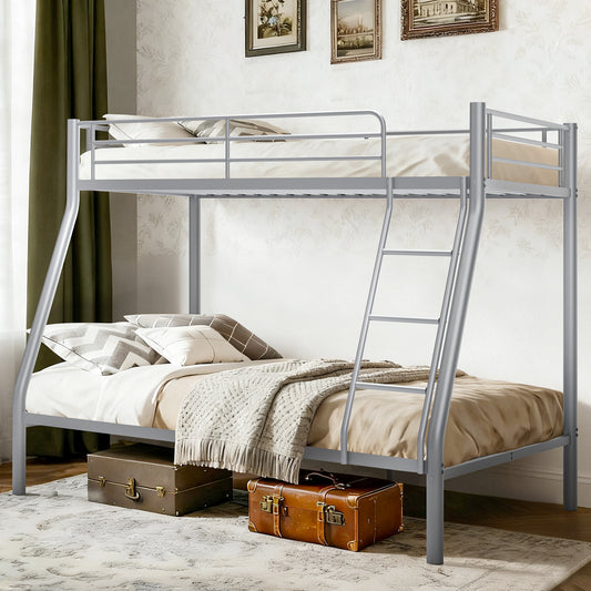 Capri Twin over Full Size Metal Bunk Bed for Teens Adult with 12" Under-Bed Storage & Ladder & Full-Length Guardrail, Space-Saving, Heavy-duty, Silver