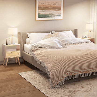 Capri Rattan Nightstand with Drawer Open Shelf and Solid Wood Feet, Cane Accent Sofa Table for Bedroom Living Room Dorm and Small Spaces, Natural