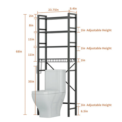 Capri Over The Toilet Storage, 4-Tier Freestanding Bathroom Shelf, above Toilet Space Saver Rack, Black