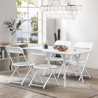 Capri White Plastic Folding Chair 4 Pack with Steel Frame, Hold up to 350 lbs, Indoor Outdoor Portable Stackable Event Chair Commercial Seat for Dining Wedding Party Office Picnic Kitchen