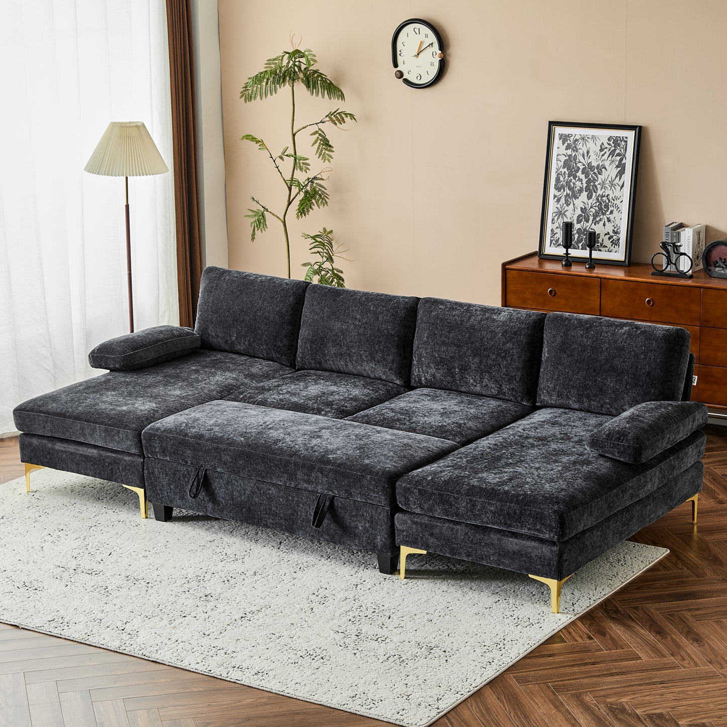 capri  Comfortable Chenille U-Shaped Sectional Sofa Couch