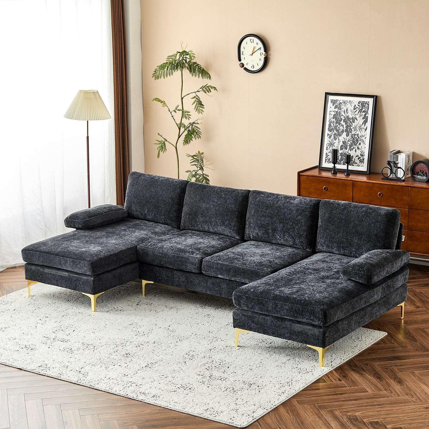 capri  Comfortable Chenille U-Shaped Sectional Sofa Couch