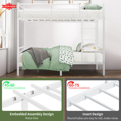Capri Metal Twin over Twin Bunk Bed, Noise Free, Heavy-duty, 400 lbs Capacity, White