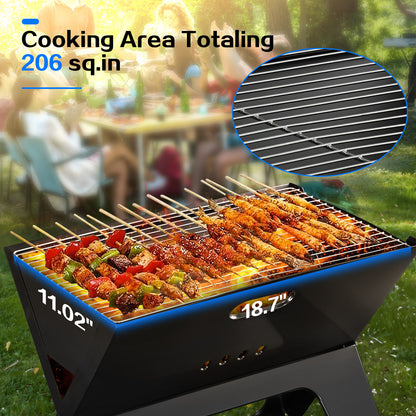 Capri Portable Charcoal Grill, Camping Campfire Grill, Foldable BBQ Grill, Fire Pit Grill for Outdoor Cooking, Bonfire, Patio, Backyard, Easy to Carry and Assembly