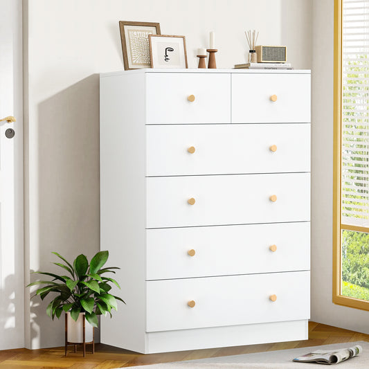 Capri White 6 Drawer Dresser, Modern Storage Wide Chest of Drawer,Wooden Dresser Storage Cabinet Bedside Nightstand for Bedroom Living Room