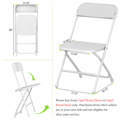 Capri White Plastic Folding Chair 6 Pack with Steel Frame, Hold up to 350 lbs, Indoor Outdoor Portable Stackable Event Chair Commercial Seat for Dining Wedding Party Office Picnic Kitchen