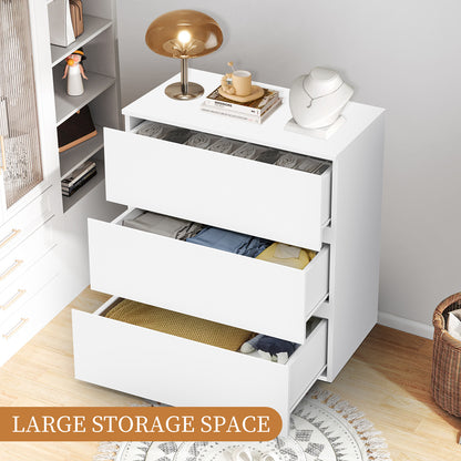 Capri White 3 Drawer Dresser, Modern Storage Wide Chest of Drawer,Wooden Dresser Storage Cabinet Bedside Nightstand for Bedroom Living Room