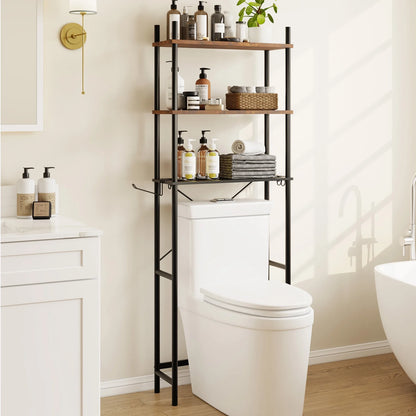 Capri 3-Shelf Over the Toilet Storage, Freestanding Metal Bathroom Organizers and Storage Shelf, Rustic Brown